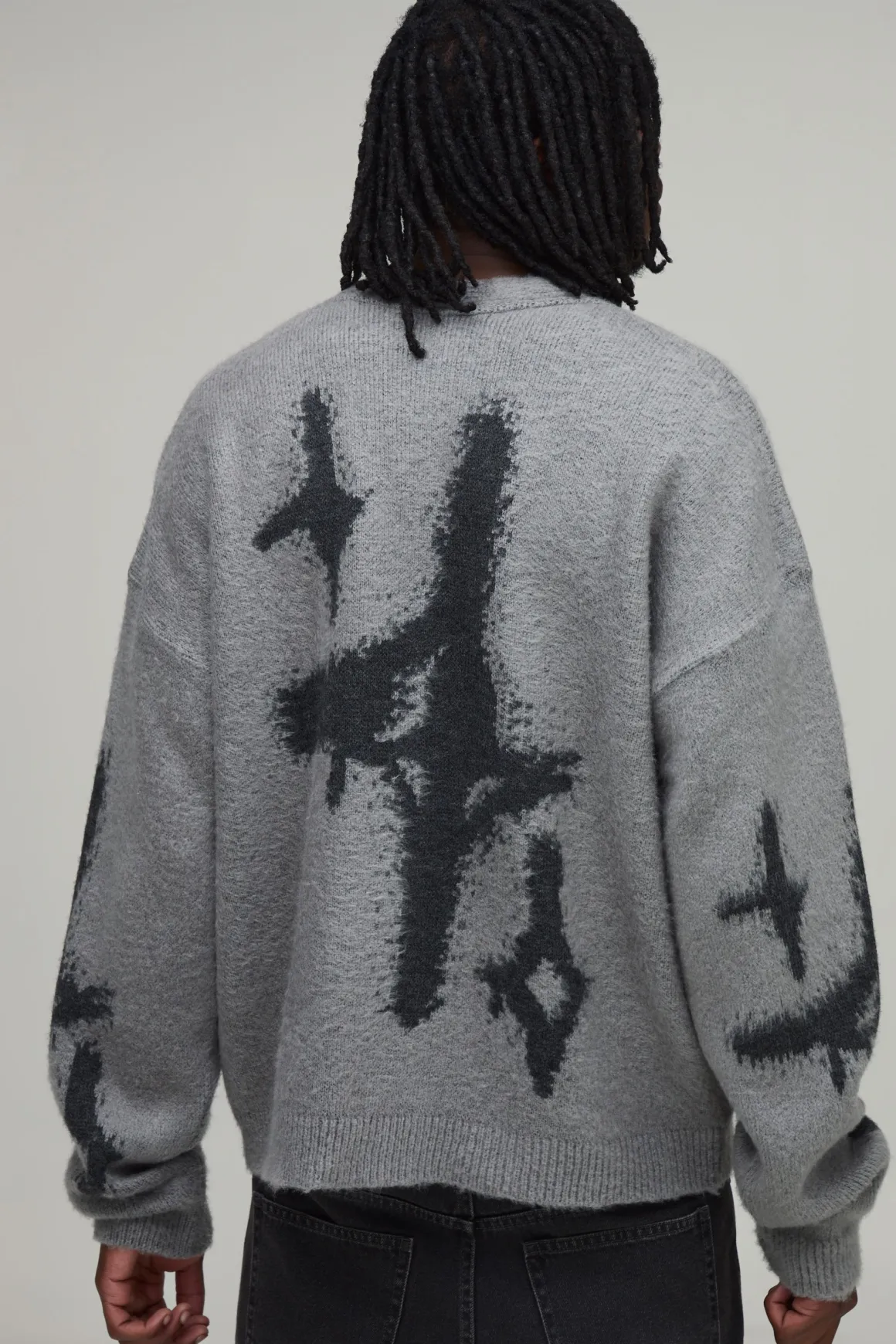 Gilet Long Ample Décontracté À Motif Étoiles En Maille Brossée