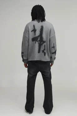 Gilet Long Ample Décontracté À Motif Étoiles En Maille Brossée