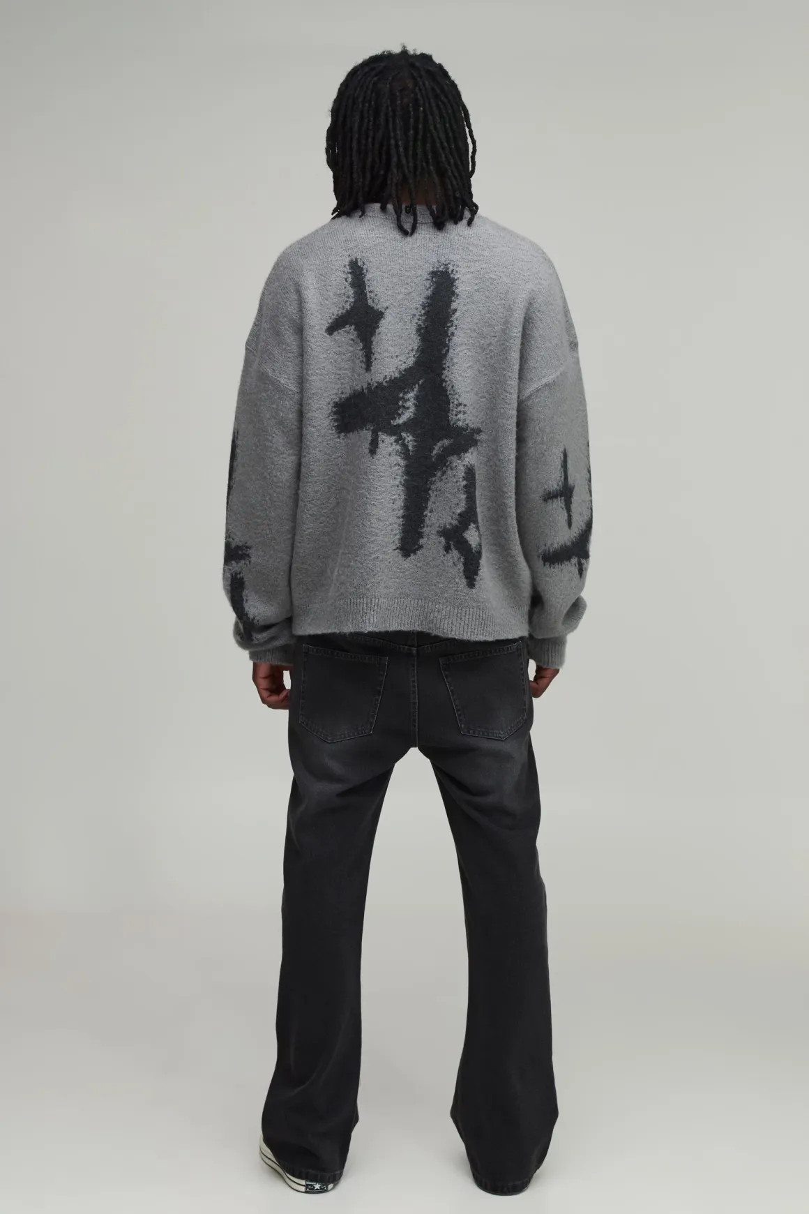 Gilet Long Ample Décontracté À Motif Étoiles En Maille Brossée