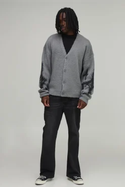 Gilet Long Ample Décontracté À Motif Étoiles En Maille Brossée