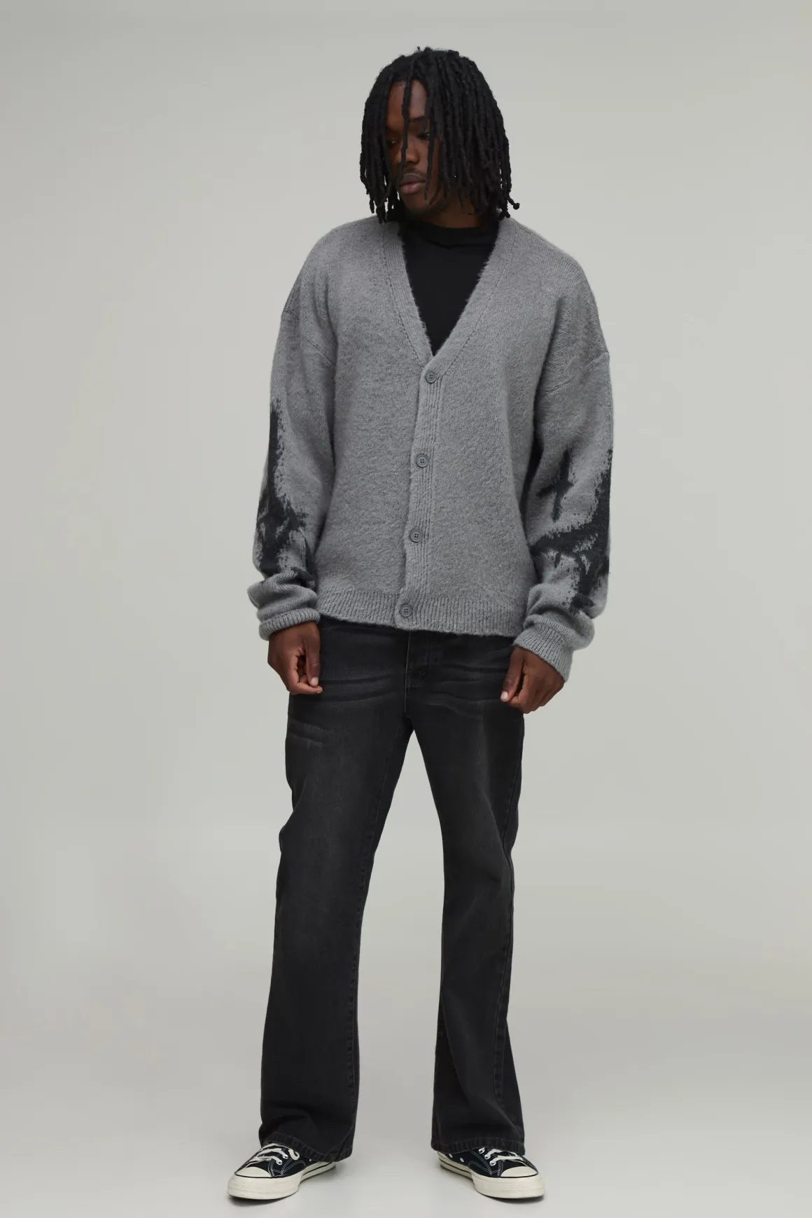 Gilet Long Ample Décontracté À Motif Étoiles En Maille Brossée