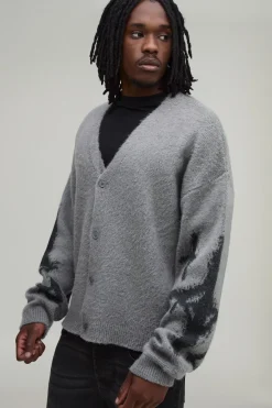 Gilet Long Ample Décontracté À Motif Étoiles En Maille Brossée