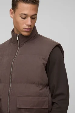 Gilet long, boxy en faux suède à col entonnoir, en chocolat