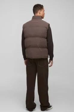 Gilet long, boxy en faux suède à col entonnoir, en chocolat