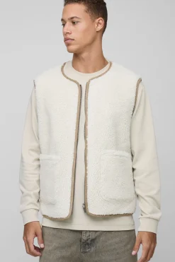 Gilet long, carré, ample, réversible synthétique & suède