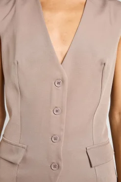 Gilet Long Col En V Avec Détail De Poches