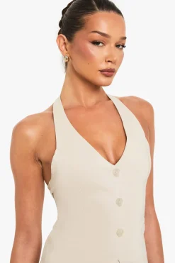 boohoo Gilet Long En Bengaline À Col En V<Femme Tailleurs|Tops