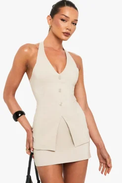boohoo Gilet Long En Bengaline À Col En V<Femme Tailleurs|Tops