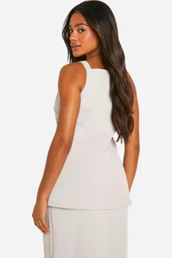 Gilet long à encolure carrée haute