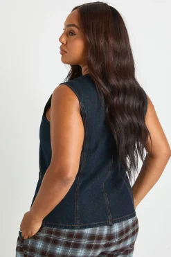 Gilet long en denim boutonné Plus