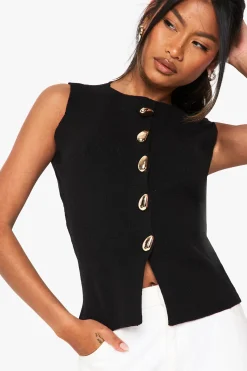 Gilet Long En Maille Avec Détail Boutons Dorés