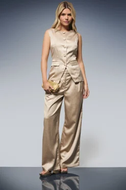 Gilet Long en Satin Texturé