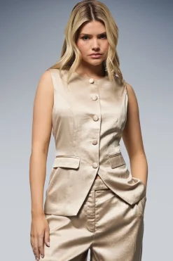Gilet Long en Satin Texturé