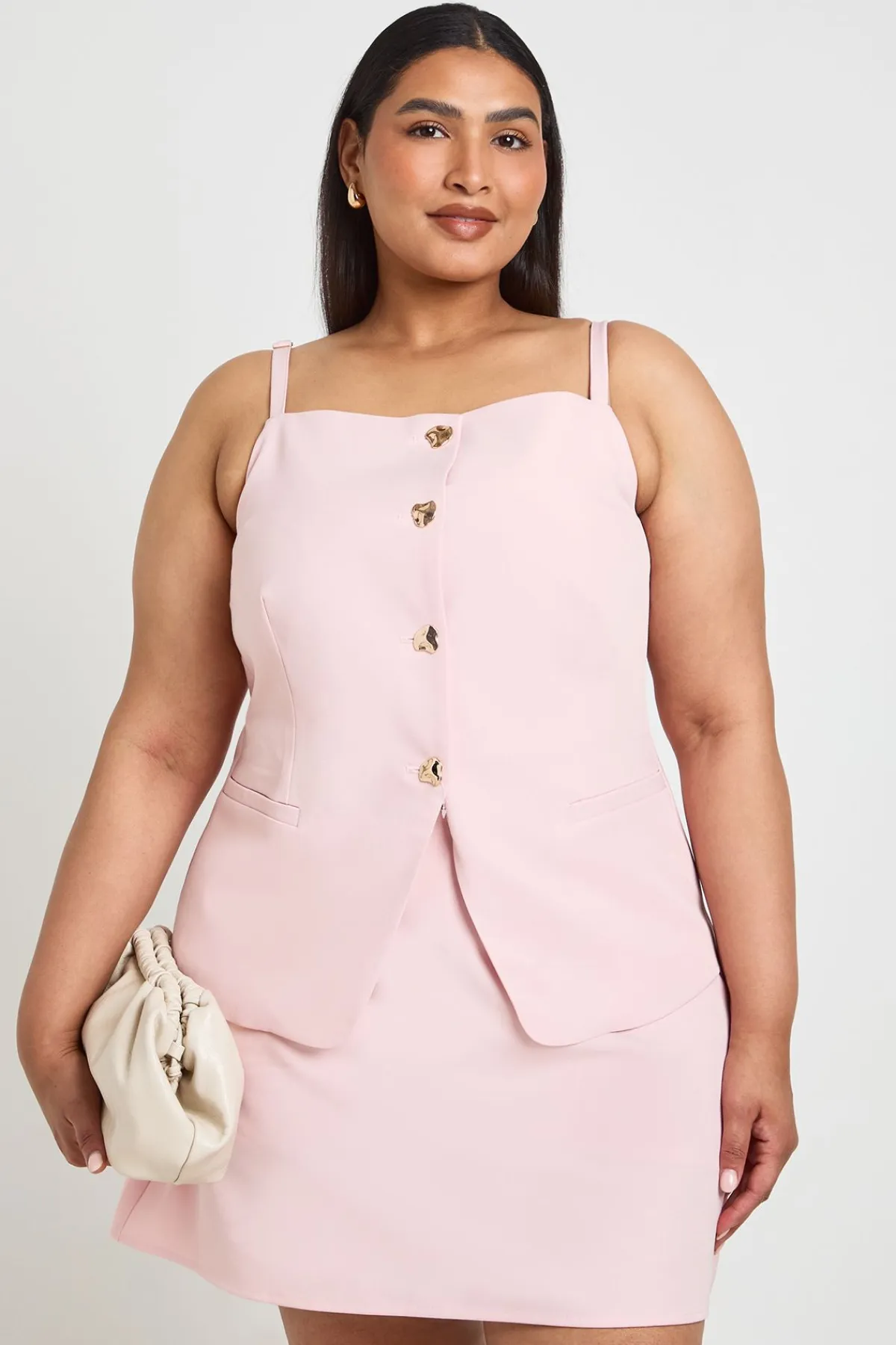 boohoo Gilet Long Grande Taille À Boutons Dorés<Femme Tailleurs|Tops