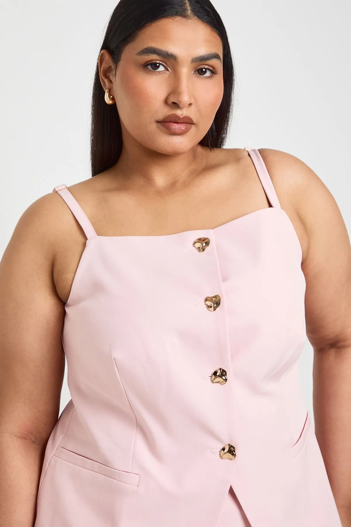 boohoo Gilet Long Grande Taille À Boutons Dorés<Femme Tailleurs|Tops