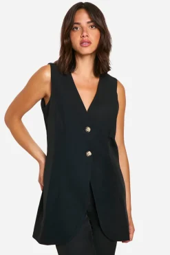 Gilet longline à boutons imitation corne