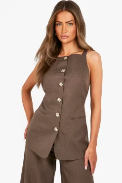 boohoo Gilet longline texturé à boutons sur le devant, style corne simulée<Femme Tailleurs|Tops