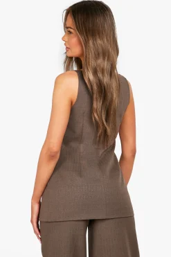 boohoo Gilet longline texturé à boutons sur le devant, style corne simulée<Femme Tailleurs|Tops