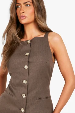 boohoo Gilet longline texturé à boutons sur le devant, style corne simulée<Femme Tailleurs|Tops
