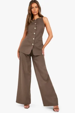 boohoo Gilet longline texturé à boutons sur le devant, style corne simulée<Femme Tailleurs|Tops