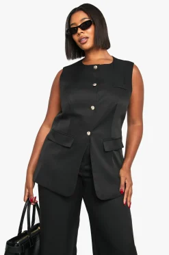 Gilet Long Plus à Boutons Dorés