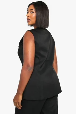 Gilet Long Plus à Boutons Dorés