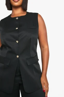 Gilet Long Plus à Boutons Dorés