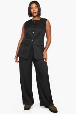 Gilet Long Plus à Boutons Dorés