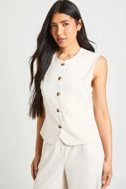 Gilet Long Sans Manches Col Rond Texturé