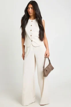 Gilet Long Sans Manches Col Rond Texturé