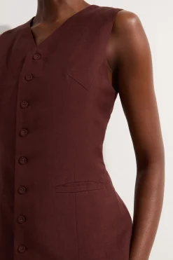 Gilet long tissé en lin et viscose