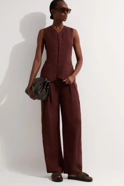 Gilet long tissé en lin et viscose