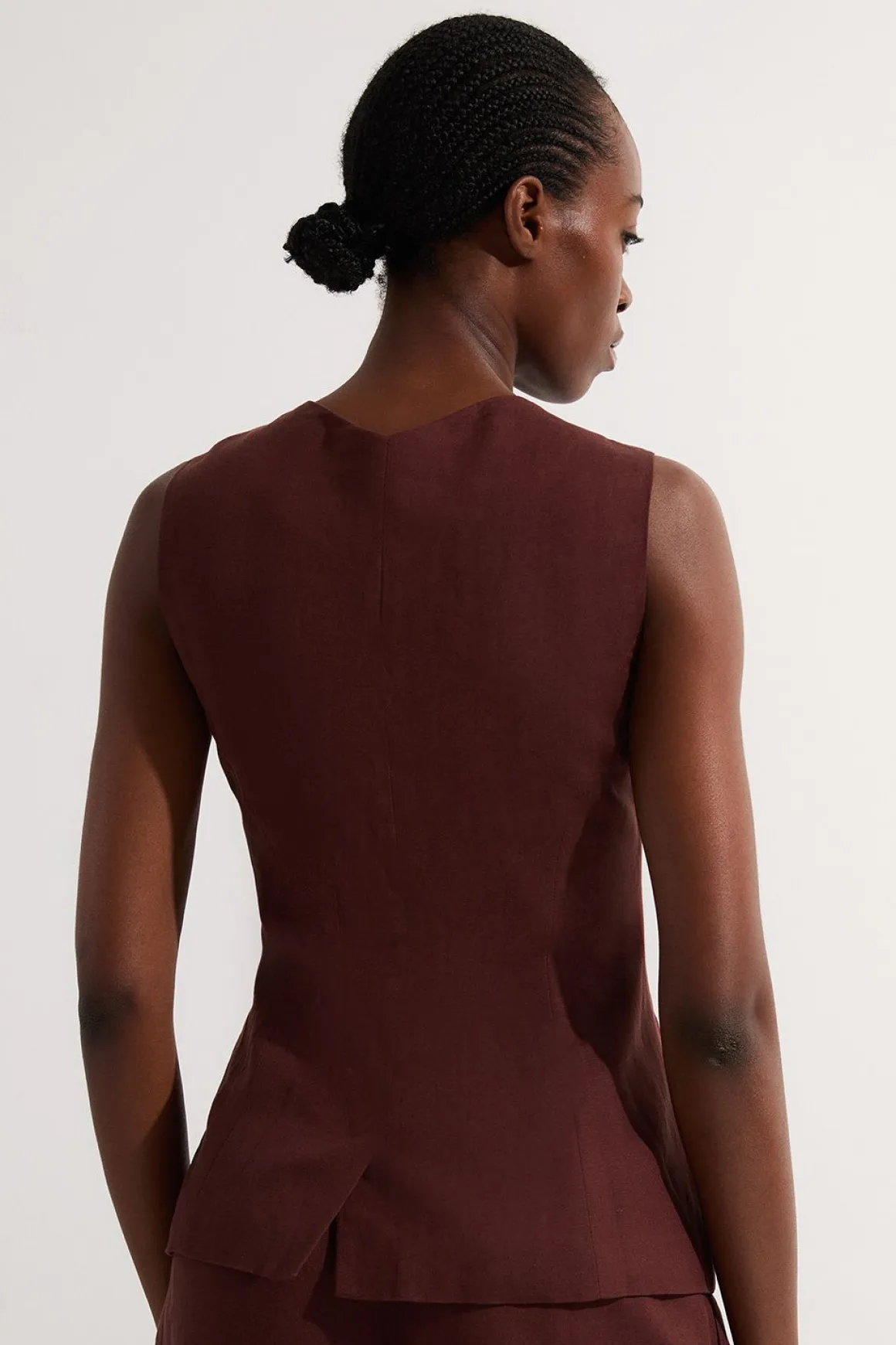 Gilet long tissé en lin et viscose
