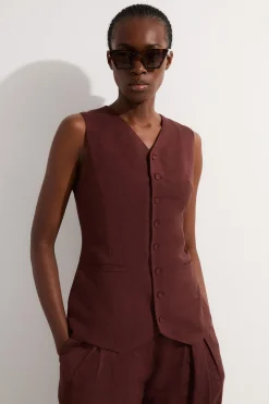 Gilet long tissé en lin et viscose