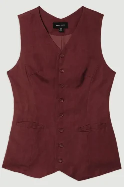 Gilet long tissé en lin et viscose