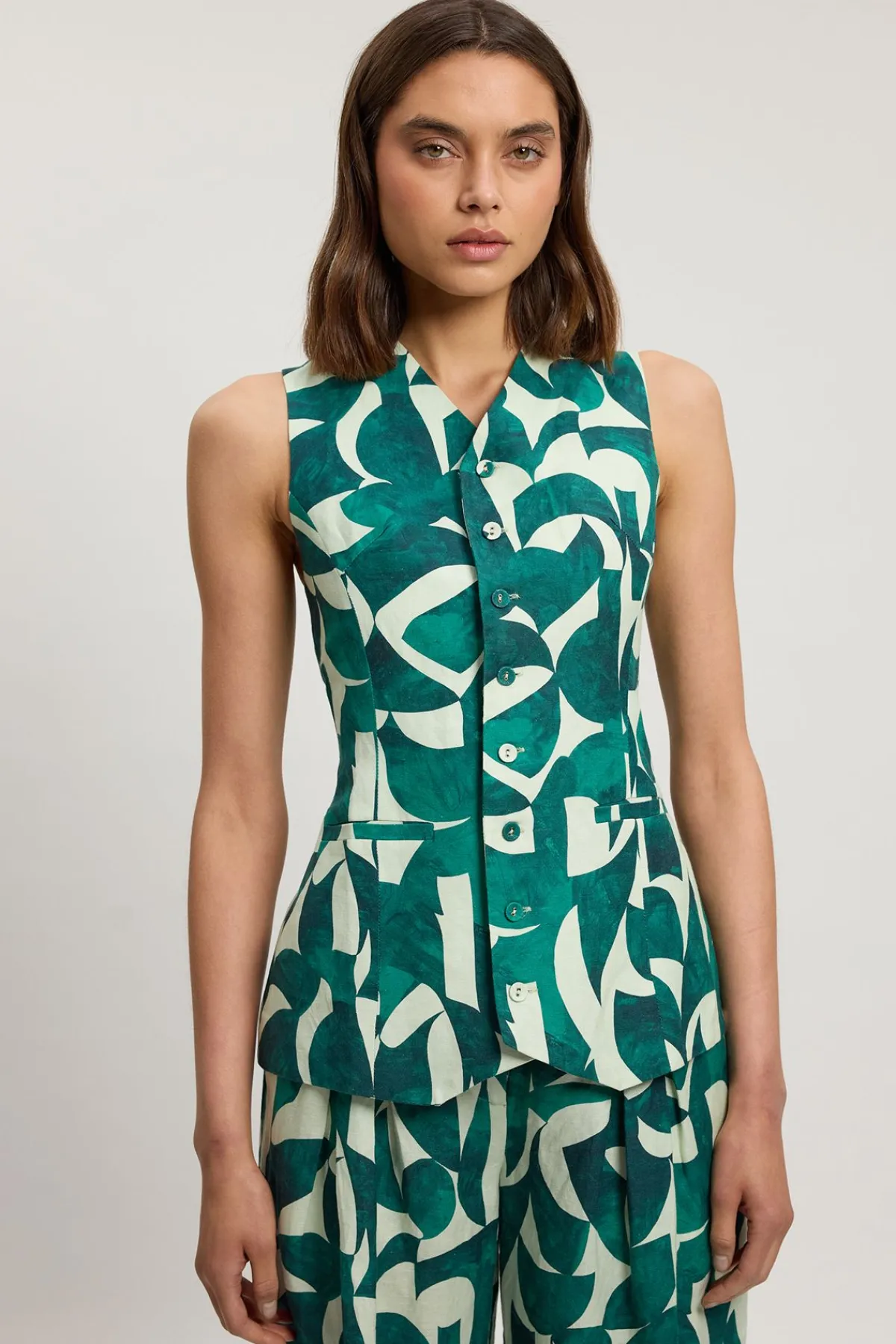 KarenMillen Gilet Long Tissé À Imprimé Géométrique En Viscose Et Lin<Femme Tailleurs|Ensembles