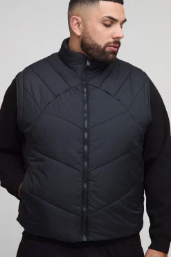 Gilet matelassé Plus Abstract à col entonnoir en noir