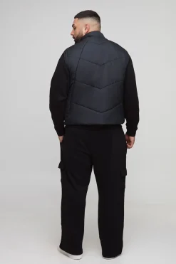 Gilet matelassé Plus Abstract à col entonnoir en noir