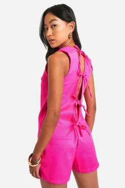 Gilet à nouer dans le dos au look lin texturé