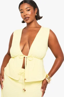 boohoo Gilet noué à l'avant aux détails perlés texturés<Femme Tailleurs|Tops