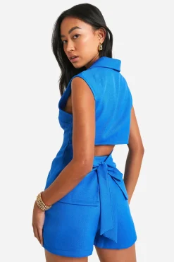 Gilet ouvert à nouer dans le dos, aspect lin texturé