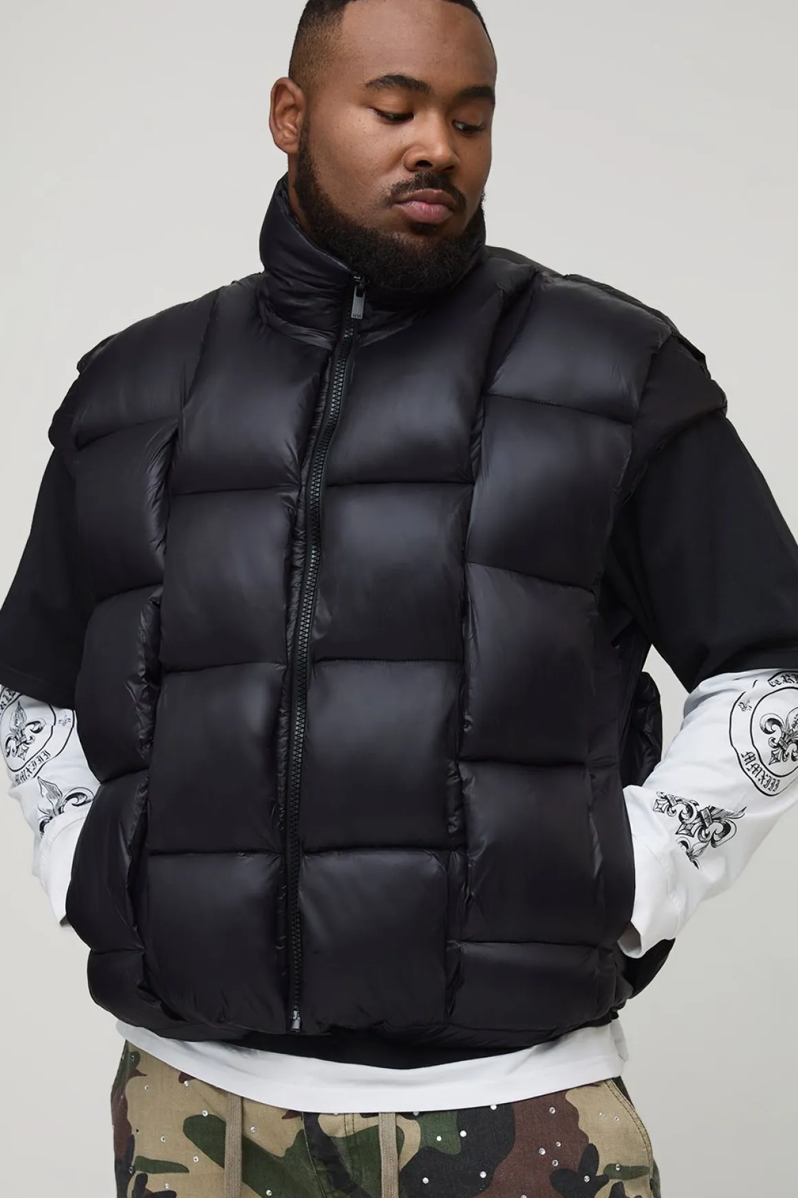 Gilet oversize à encolure entonnoir Plus High Shine Weft