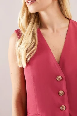 Gilet Petite à Trois Boutons avec Détails de Poches