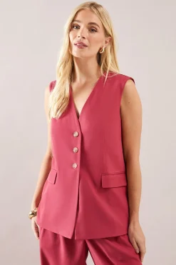 Gilet Petite à Trois Boutons avec Détails de Poches
