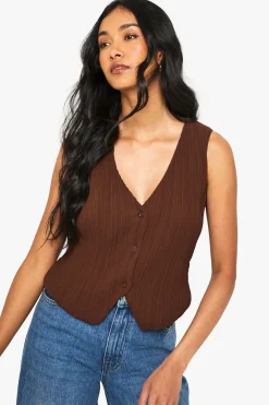 Gilet plissé à boutons sur le devant