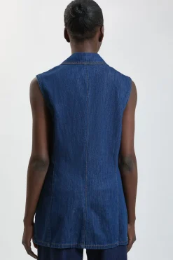 KarenMillen Gilet Plissé En Denim Avec Ceinture À Nouer<Femme Tailleurs|Denim
