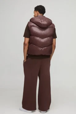 boohooMAN Gilet puffer coupe régulière, finition brillante, à panneaux, doté d'une capuche et d'un col entonnoir<Homme Manteaux Et Vestes