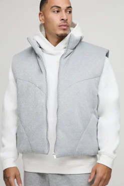 Gilet Puffer en jersey à col bomber, surdimensionné et à coupe carrée