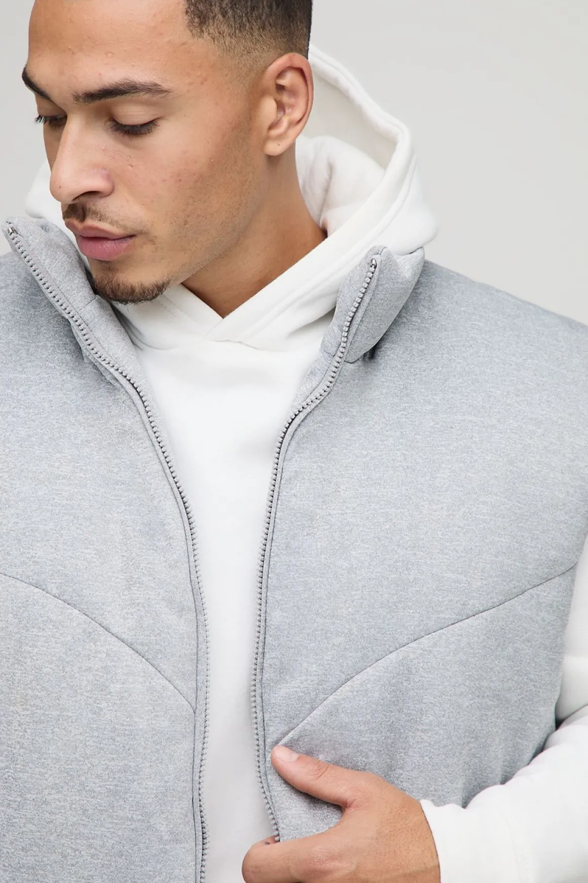 Gilet Puffer en jersey à col bomber, surdimensionné et à coupe carrée