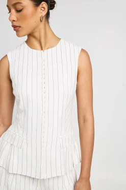 boohoo Gilet Rayé Aspect Lin Avec Fermeture À Crochets Et Œillets<Femme Tailleurs|Tops